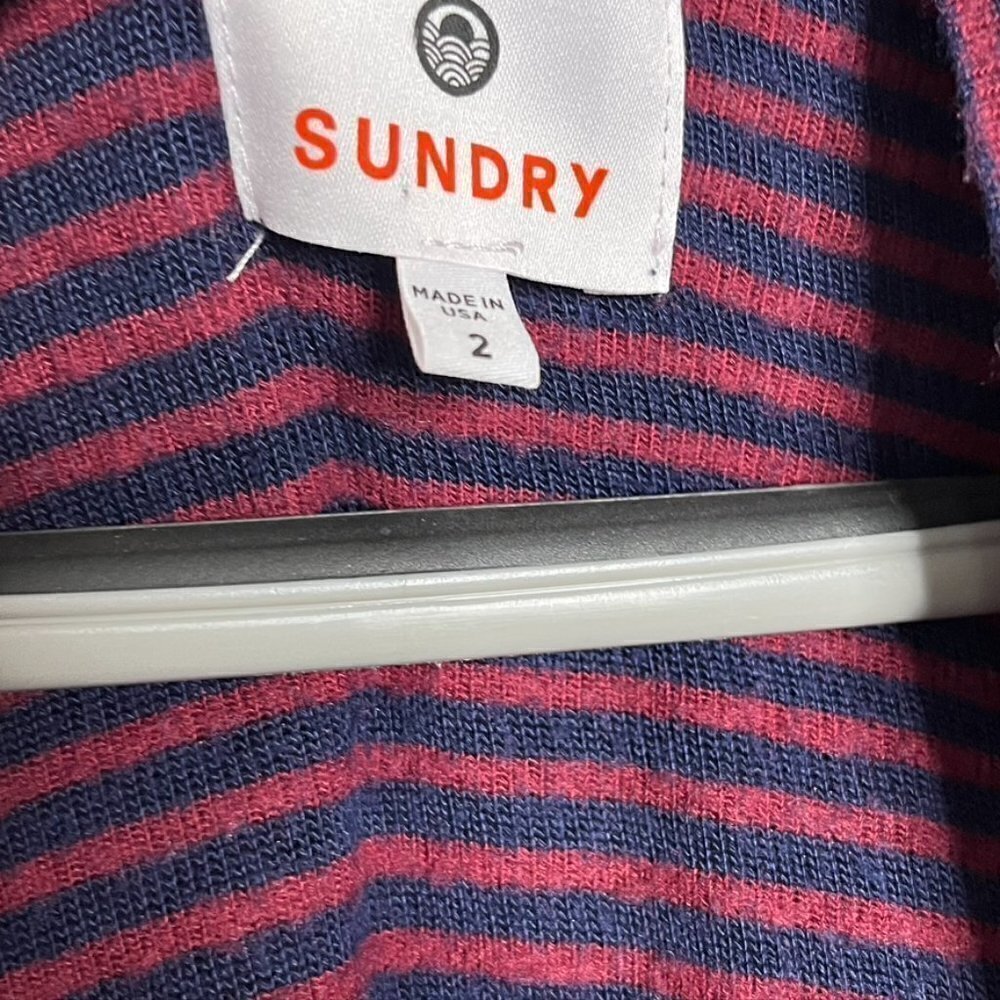 Anthropologie Sundry Striped Comfortable Cozy Cardigan Navy Maroon Size 2 M - Picture 8 of 11